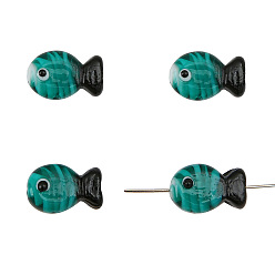 Teal Handmade Lampwork Beads, Fish, Teal, 20x12mm, Hole: 2mm, about 1pc/bag