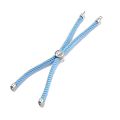 Темно-Голубой Серебряные браслеты из витого нейлонового шнура, Изготовление браслета из звеньев для подвески-коннектора, с долговечным платиновым латунным наконечником шнура и сплавом «древо жизни», глубокое синее небо, 8-3/4~8-7/8 дюйм (22.2~22.6 см), отверстие : 2 мм