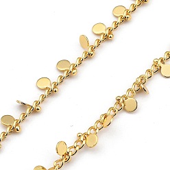 Золотой Латунные Снаряженная цепи ожерелья, с плоскими круглыми подвесками из латуни и 304 застежками из нержавеющей стали в форме когтей лобстера, золотые, 17.91 дюйм (45.5 см)