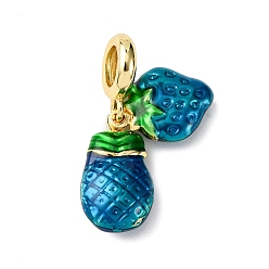 Стально-синий Латунные эмалированные европейские подвески с подвесками, подвески с большим отверстием в виде ананаса и клубники, долговечный, стойки покрытие, без кадмия и без свинца, реальный 18 k позолоченный, стальной синий, 29 мм, отверстие : 5.5 мм