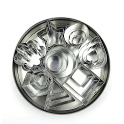 Stainless Steel Color 430 Stainless Steel Cookie Cutters, Bakeware Tool, with Iron Storage Box, Mix-shaped, Stainless Steel Color, 12~41x16~41x20mm, 24pcs/box