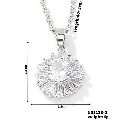 Прозрачный Латунные геометрические плоские круглые подвески с паве из кубического циркония, серебряный цвет гальваническим, прозрачные, 15.75 дюйм (40 см)