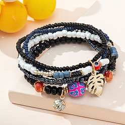 Черный Этнический богемный комплект браслетов ручной работы из бисера для женщин - модное и стильное украшение, чёрные, 6-1/4 дюйм (16 см)