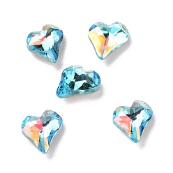 Light Aquamarine AB Light AB Style Glass Rhinestone Cabochons, Pointed Back & Back Plated, Heart, Light Aquamarine AB, 9x8x3.5mm