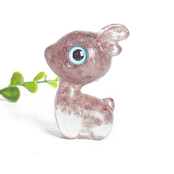 Strawberry Quartz Resin Deer Display Decoration, with Natural Strawberry Quartz Chips inside Statues for Home Office Decorations, 65x45x35mm