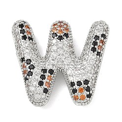Letter W Латунные микро проложить кубического циркония подвески, долговечный, стойки покрытие, письмо амулеты, платина, Буква W, 22x24.5x6.5 мм, отверстие : 5.2x3 мм