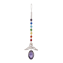 Medium Purple Glass Horse Eye Prisms Suncatchers Hanging Ornaments, with Alloy Wing, for Home, Garden Decoration, Medium Purple, 210x21~22mm