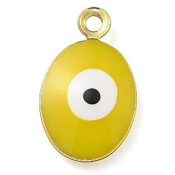 Желтый Подвески из латуни с покрытием из эмали, долговечный, без свинца и без кадмия, реальный 18 k позолоченный, овал с рисунком от сглаза, желтые, 11x7x2 мм, отверстие : 1 мм