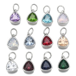 Mixed Color 304 Stainless Steel Cubic Zirconia Pendant, Triangle, Stainless Steel Color, Mixed Color, 12.2x9.5x5mm, Hole: 5mm