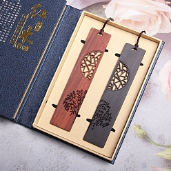 Tree Rectangle Handmade Natural Wooden Carving Bookmarks, Chinese Style Book Mark Gift for Book Lovers, Teachers, Reader, Tree Pattern, 143x28x2mm, 2pcs/set