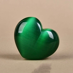Green Cat Eye Display Decoration, No Hole Heart Beads for Home Decoration, Green, 25x30x15mm