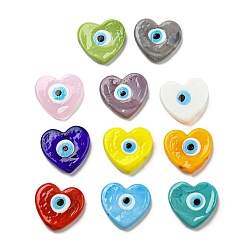 Mixed Color Handmade Evil Eye Lampwork Beads, No Hole/Undrilled, Heart, Mixed Color, 28~29x30x6~6.5mm