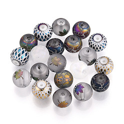 (52) Непрозрачная лаванда Гальванические стеклянные бусины, круглый с геометрическим греческим рисунком ладов, разноцветные, 8 мм, отверстие : 1.2 мм