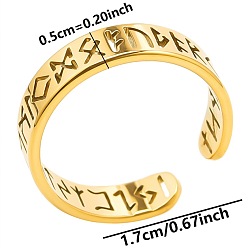 Golden 304 Stainless Steel Open Cuff Ring, Elder Futhark Alphabet Lettering Ring, Golden, Inner Diameter: 17mm