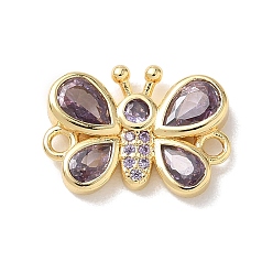 Лиловый Латунные подвески-шармы в виде бабочек с кубическим цирконием, инкрустированные фианитами., реальный 18 k позолоченный, стойки покрытие, долговечный, без кадмия и без свинца, сирень, 12x17x3.2 мм, отверстие : 1.6 мм