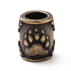 Antique Bronze 304 Stainless Steel European Beads, Large Hole Beads, Column with Bear Paw Print, Antique Bronze, 12.5x10mm, Hole: 6mm