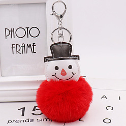 big red Fur Christmas Snowman Bag Keychain PU Leather Imitation Rex Rabbit Plush Keychain Gift
