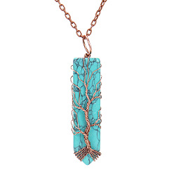 Synthetic Turquoise Synthetic Turquoise Bullet Copper Wire Wrapping Pendant Necklaces, Cable Chain Necklace, 20-7/8 inch(53cm)