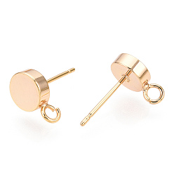 Настоящее золото 18K Изделия из латуни, с вертикальными петлями, плоско-круглые, реальный 18 k позолоченный, 7 мм, отверстие : 1.8 мм, штифты : 12x0.8 мм