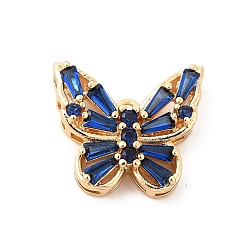 Capri Blue Brass with K9 Glass Pendants, Golden Butterfly Charms, Capri Blue, 15.5x17.8x5.5mm, Hole: 1.5mm