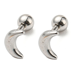 Stainless Steel Color Non-Tarnish 304 Stainless Steel Stud Earrings, Cartilage Earrings, Crescent Moon, Stainless Steel Color, 7.5x4.5mm