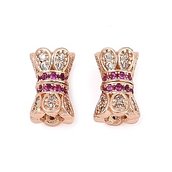 Розовое Золото Винтовые застежки из латуни с микропаве из кубического циркония, долговечный, стойки покрытие, розовое золото , 10.5x6.5 мм, отверстие : 3 мм