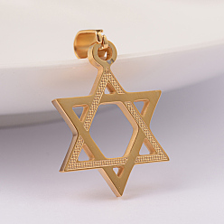 Golden Ion Plating(IP) 304 Stainless Steel Pendants, for Jewish, Star of David, Golden, 22x16x2mm, Hole: 6x4mm