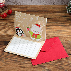Bear Christmas Theme 1Pc Paper Envelope and 1Pc 3D Pop Up Greeting Card Set, Bear Pattern, Envelope: 85x105mm, Card: 80x100mm