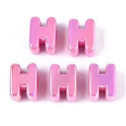 Letter H Непрозрачные акриловые бусины с УФ-покрытием, радужный, Письмо ч, 21x16x13.5 мм, отверстие : 6 мм