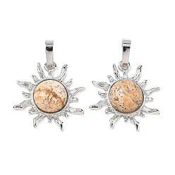 Пейзажный Джаспер Естественного изображения яшмы подвески, латунные солнечные подвески, стойки покрытие, платина, без кадмия и без свинца, 23x22.5x5.5 мм, отверстие : 7.5x4.5 мм