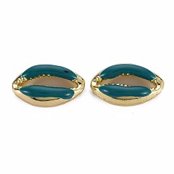Teal Alloy Enamel Beads, Cowrie Shell Shape, Light Gold, Teal, 16.5x10x4.5mm, Hole: 1.2mm