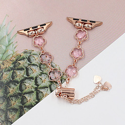 Rose Gold Alloy Glass Link Chain Watch Bands, Flower, Rose Gold, Fit for 3.8cm wide Connector