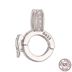 Real Platinum Plated Rhodium Plated 925 Sterling Silver Micro Pave Clear Cubic Zirconia Twister Clasps, with S925 Stamp, Ring, Real Platinum Plated, 15x10x5mm, Hole: 4.5x3.3mm, Inner Diameter: 5.5mm