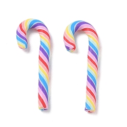 Colorful Handmade Polymer Clay Beads, No Hole/Undrilled, Christmas Candy Cane, Colorful, 30~32x11~12x3mm