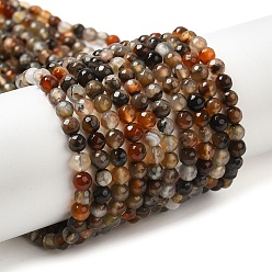 Saddle Brown Natural Agate Beads Strands, Faceted, Round, Dyed & Heated, Saddle Brown, 4mm, Hole: 0.8mm, about 88~94pcs/strand, 14.76~15.87''(37.5~40.3cm)