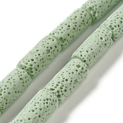 Pale Green Natural Lava Rock Beads Strands, Column, Dyed, Pale Green, 14x7mm, Hole: 1.5mm, about 28pcs/strand, 15.55''(39.5~40cm)
