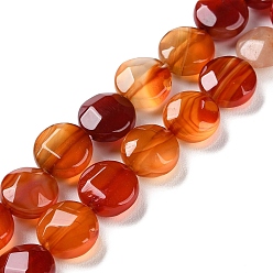 Red Agate Natural Red Agate Beads Strands, Faceted, Flat Round, Dyed, 10~10.5x4.5~5.5mm, Hole: 1.2mm, about 20pcs/strand, 7.80 inch(19.8cm)