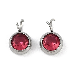 Малиновый 304 подвески из микро-паве из нержавеющей стали с фианитами, цвет нержавеющей стали, круглый шарм, малиновый, 10.5x6.5x4 мм, отверстие : 2.5 мм