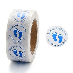 Sky Blue Baby Shower Stickers, 1 Inch Thank You for Showering Us with So Much Love Foot Print Labels, Sky Blue, 25mm, about 500pcs/roll