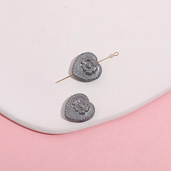 Gris Perles de verre tchèques, coeur avec fleur, grises , 18x17mm, Trou: 1.2mm