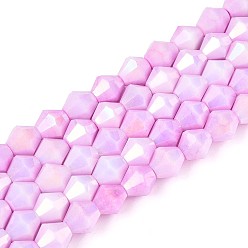 Фиолетовый Антикоррозийные гальванические стеклянные бусины, имитация драгоценных камней, двухконусные, с покрытием AB цвета, граненые, два тона, фиолетовые, 7.5~8x7~8 мм, отверстие : 1~1.2 мм, около 48~49 шт / нитка, 14.76~15.16'' (37.5~38.5 см)