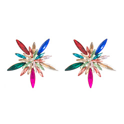 colorful Sparkling Floral Alloy Earrings with Colorful Gems - Fashionable and Bold Ear Accessories for Street Style Chic