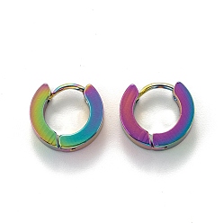 Rainbow Color 304 обруч серьги из нержавеющей стали замке, толстые серьги-кольца, Кольцевая форма, Радуга цветов, 10x11.5x3 мм, штифты : 1 мм