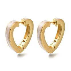 Светло-серый Полые латунные серьги-кольца в форме сердца с покрытием стойки, с эмалью, долговечный, без свинца и без кадмия, реальный 18 k позолоченный, светло-серый, 22.5x24.5x4 мм