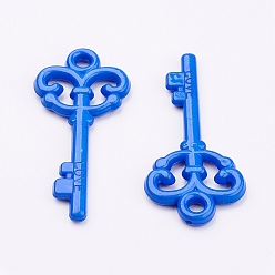Medium Blue Colorful Acrylic Big Pendants, Love Key, Medium Blue, 62x29x4.5mm, Hole: 4mm, about 205pcs/500g
