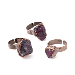 Аметист Открытое кольцо-манжета с натуральным аметистом неправильной формы, ювелирные изделия из красной меди из латуни для женщин, без кадмия и без свинца, внутренний диаметр: 17~19 мм