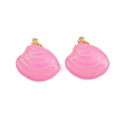 Бледно-Розовый Подвески в форме ракушек из латуни с эмалью, с прыжковых колец, золотые, стойки покрытие, без кадмия и без свинца, долговечный, розовый жемчуг, 19.5x19.5x7 мм, отверстие : 3.4 мм