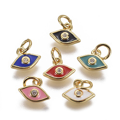 Mixed Color Brass Micro Pave Cubic Zirconia Pendants, with Enamel, Evil Eye, Golden, Mixed Color, 8x10x2mm, Hole: 3mm