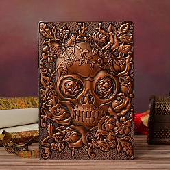 Red Copper 3D Embossed PU Leather Notebook, A5 Halloween Skull Pattern Journal, for School Office Supplies, Red Copper, 215x145mm