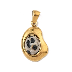 Далматинских Джаспер Природные яшмы далматин подвески, с 304 нержавеющей стали, ионное покрытие (ip), 22x13.5x6.5~7 мм, отверстие : 4.5x3.5 мм